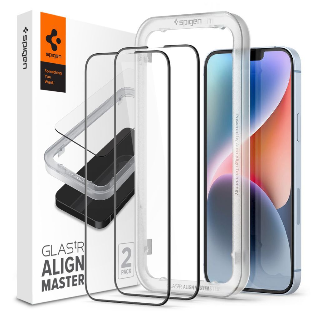 Spigen ALM GLASS FC aizsargstikli (2 gab.) iPhone 13/13 Pro/14/16E, Melni