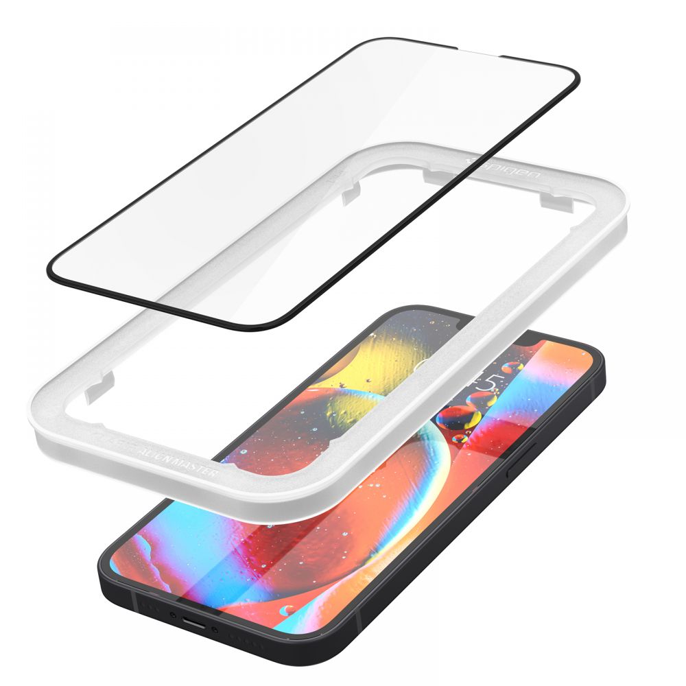 Spigen ALM GLASS FC aizsargstikli (2 gab.) iPhone 13/13 Pro/14/16E, Melni