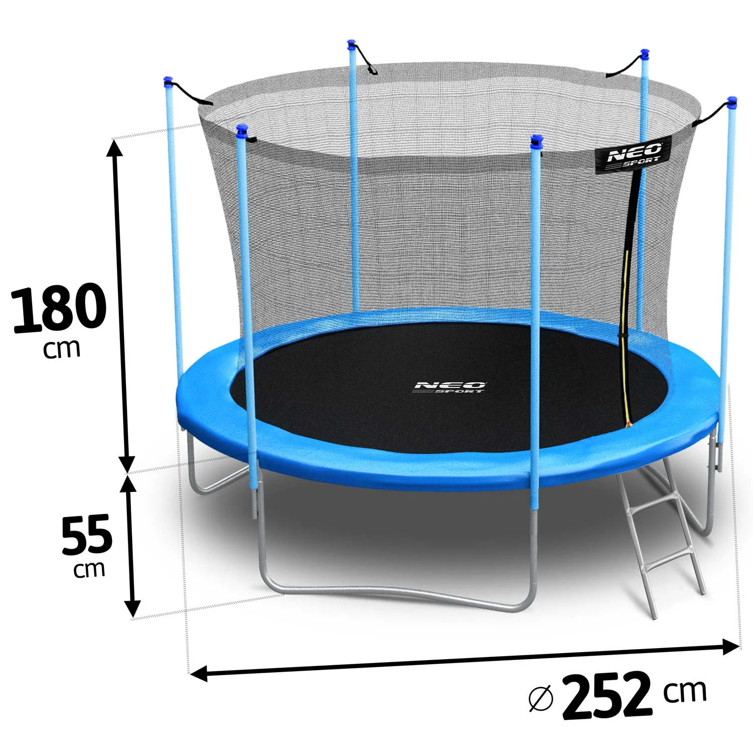Neo-Sport NS-08W181 dārza batuts ar iekšējo tīklu un kāpnēm, 252 cm