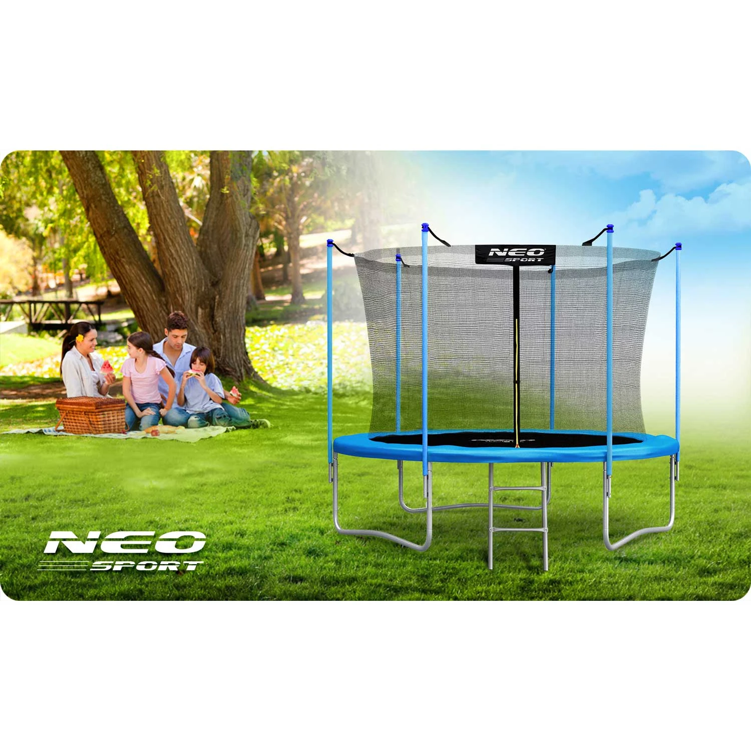Neo-Sport NS-08W181 dārza batuts ar iekšējo tīklu un kāpnēm, 252 cm