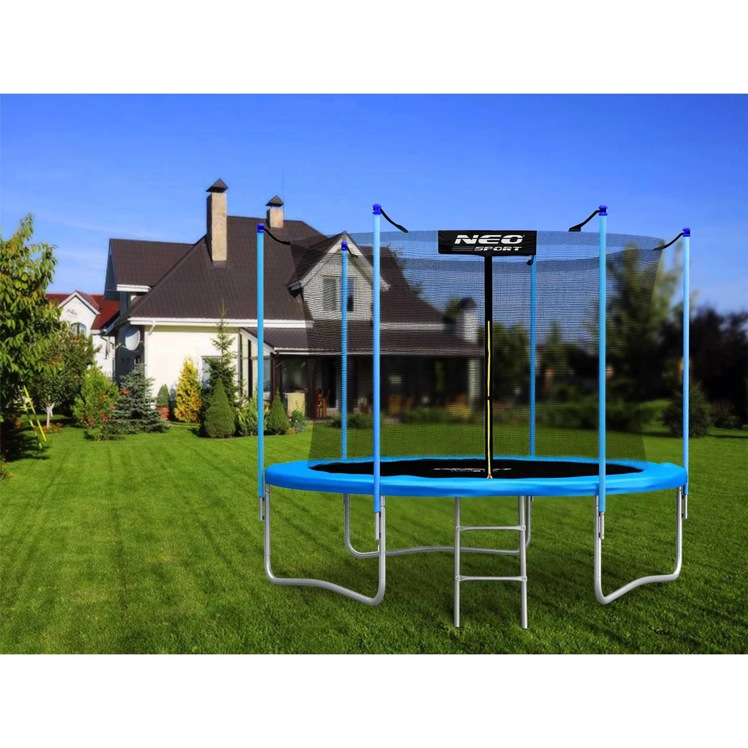 Neo-Sport NS-08W181 dārza batuts ar iekšējo tīklu un kāpnēm, 252 cm