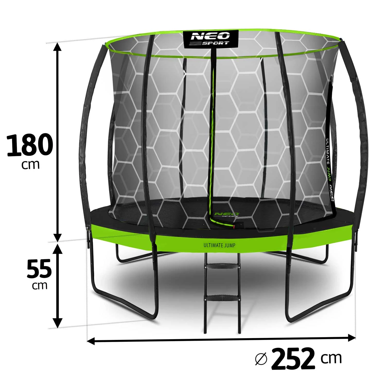 Neo-Sport NS-08C221 dārza batuts ar iekšējo tīklu 252 cm (8ft), melns/zaļš