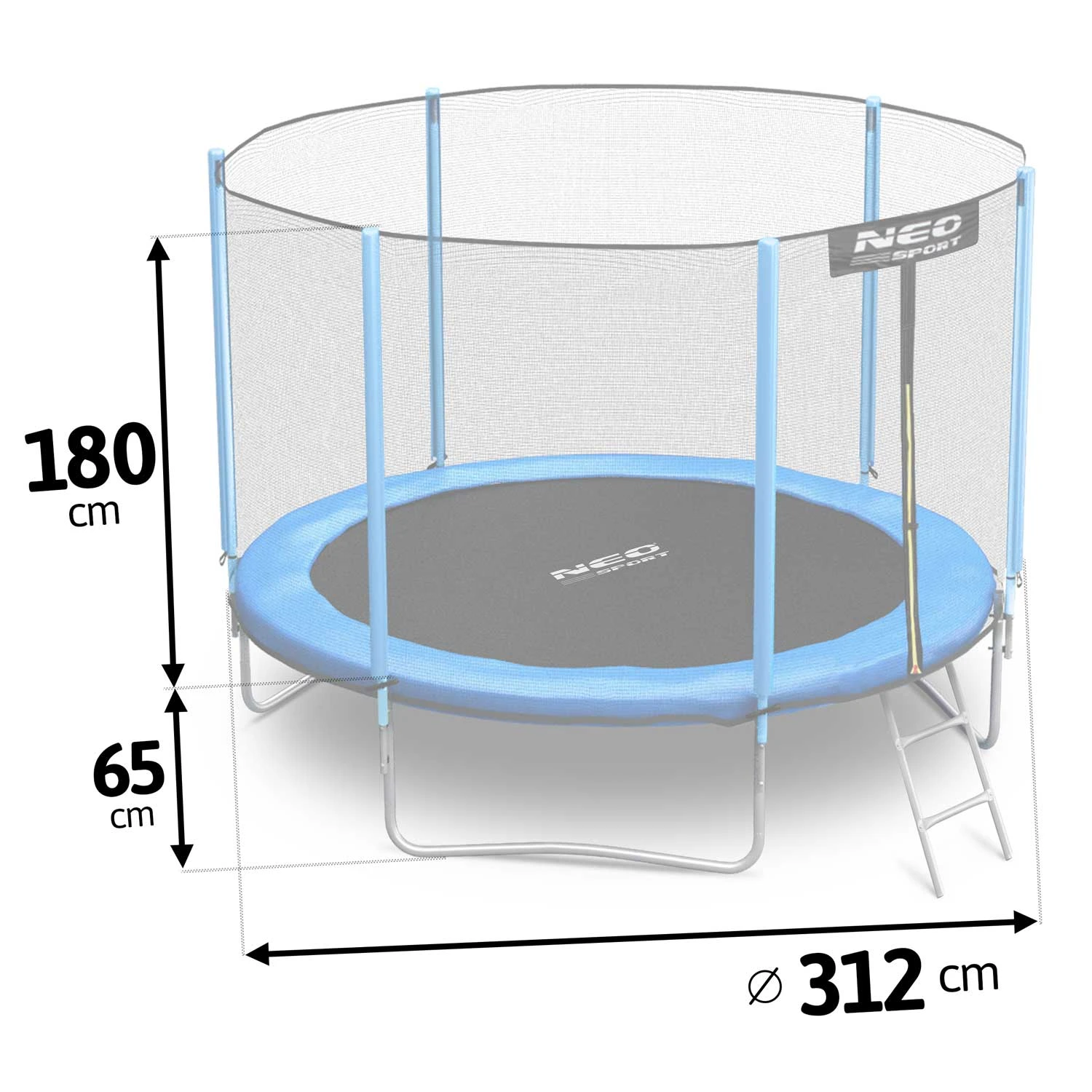 Neo-Sport dārza batuts ar ārējo tīklu un kāpnēm, 312 cm (10ft)