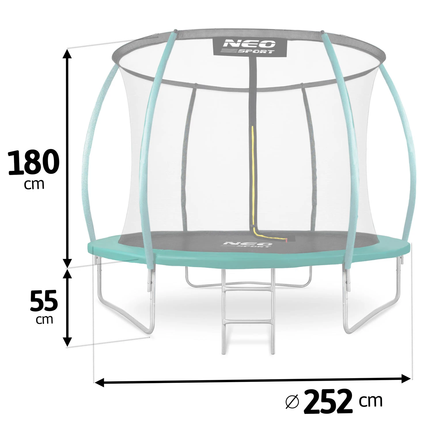 Neo-Sport NS-08C181 dārza batuts 252 cm ar iekšējo tīklu un kāpnēm, zaļš