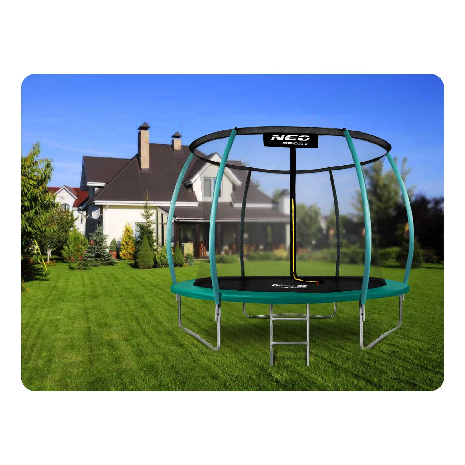 Neo-Sport NS-08C181 dārza batuts 252 cm ar iekšējo tīklu un kāpnēm, zaļš