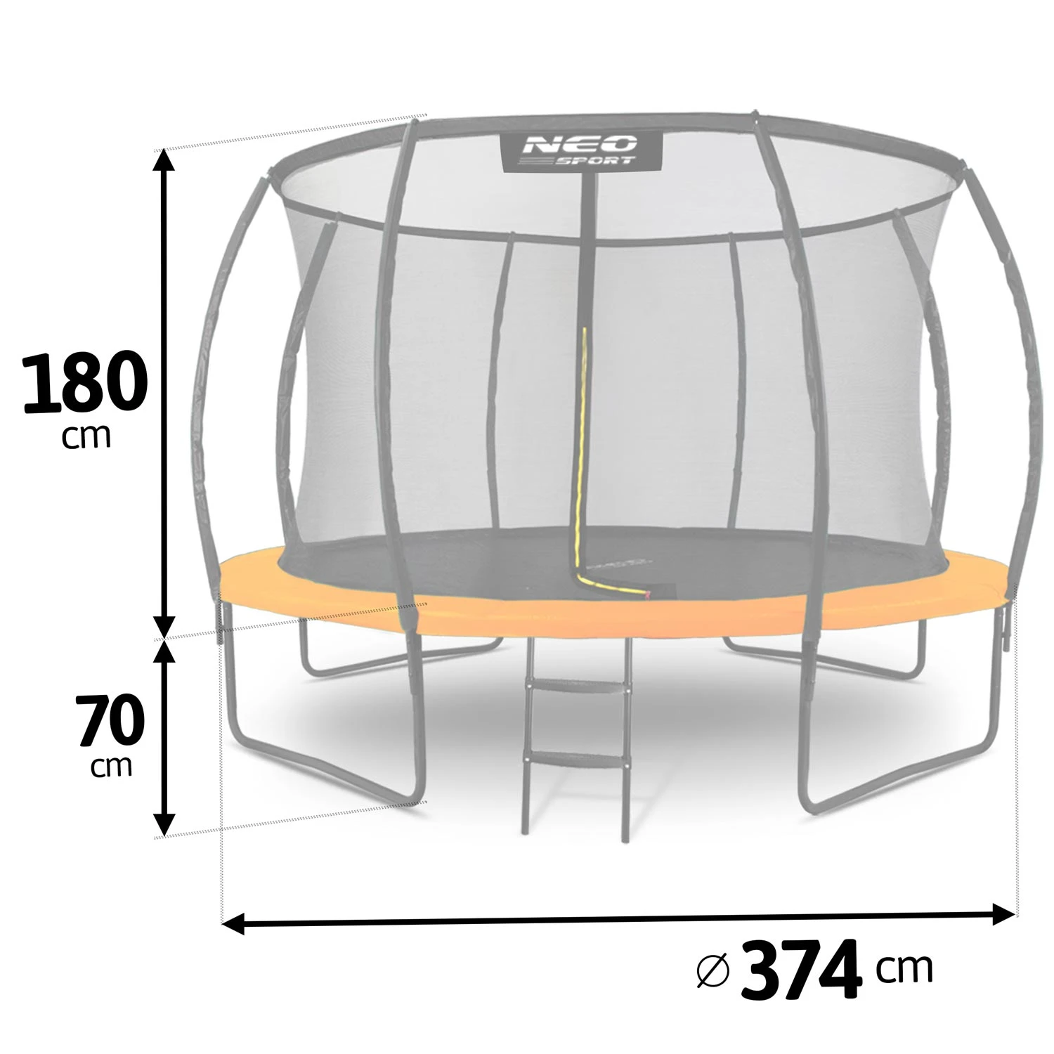 Neo-Sport NS-12C201 dārza batuts ar iekšējo tīklu 374 cm (12ft), oranžs