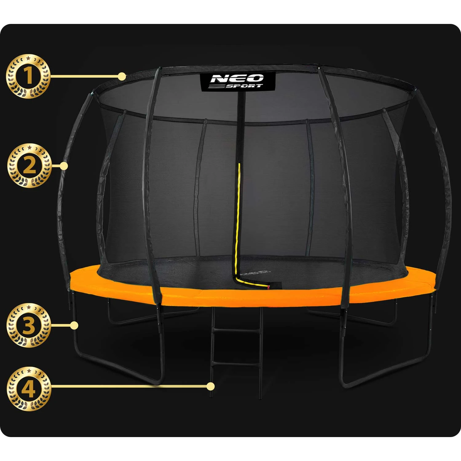 Neo-Sport NS-12C201 dārza batuts ar iekšējo tīklu 374 cm (12ft), oranžs