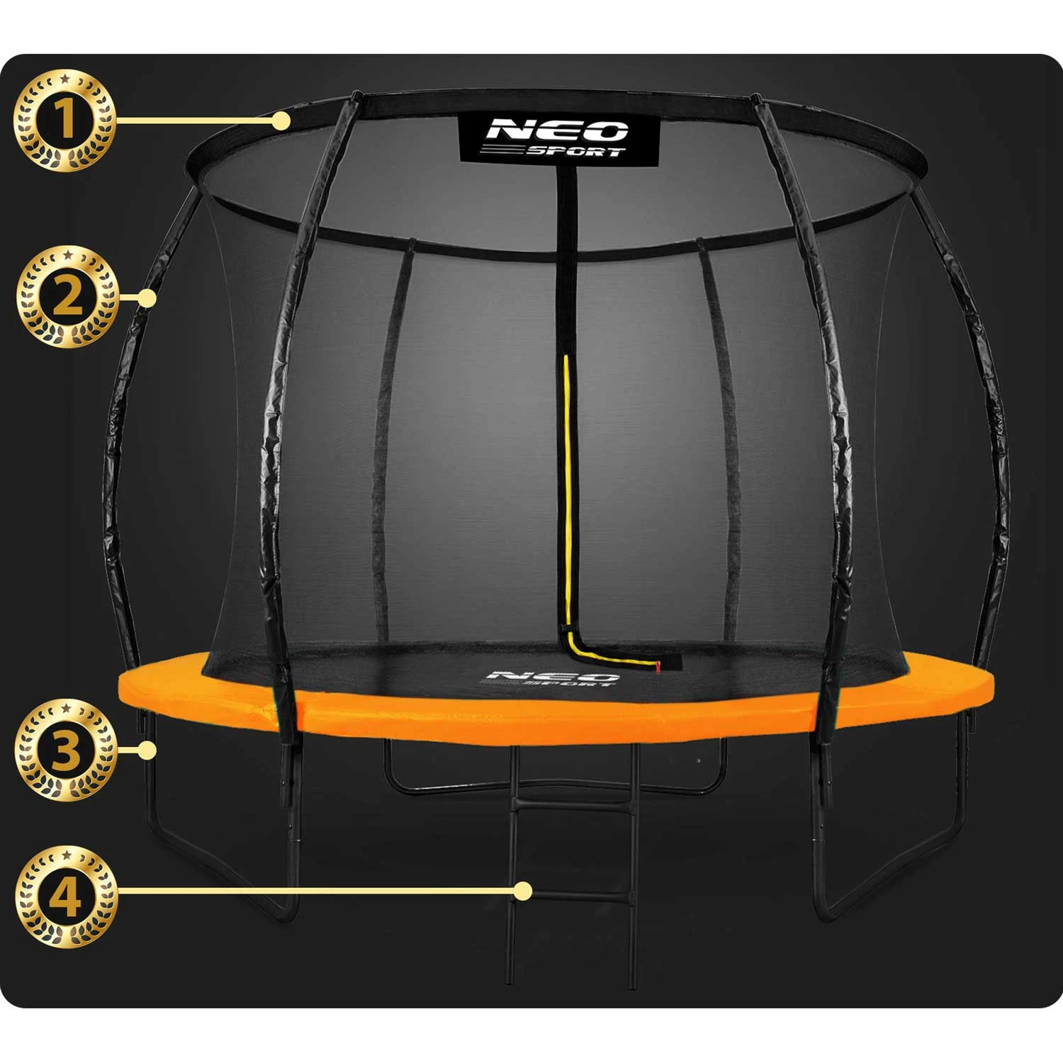 Neo-Sport NS-08C201 dārza batuts ar iekšējo tīklu 252 cm (8ft), oranžs