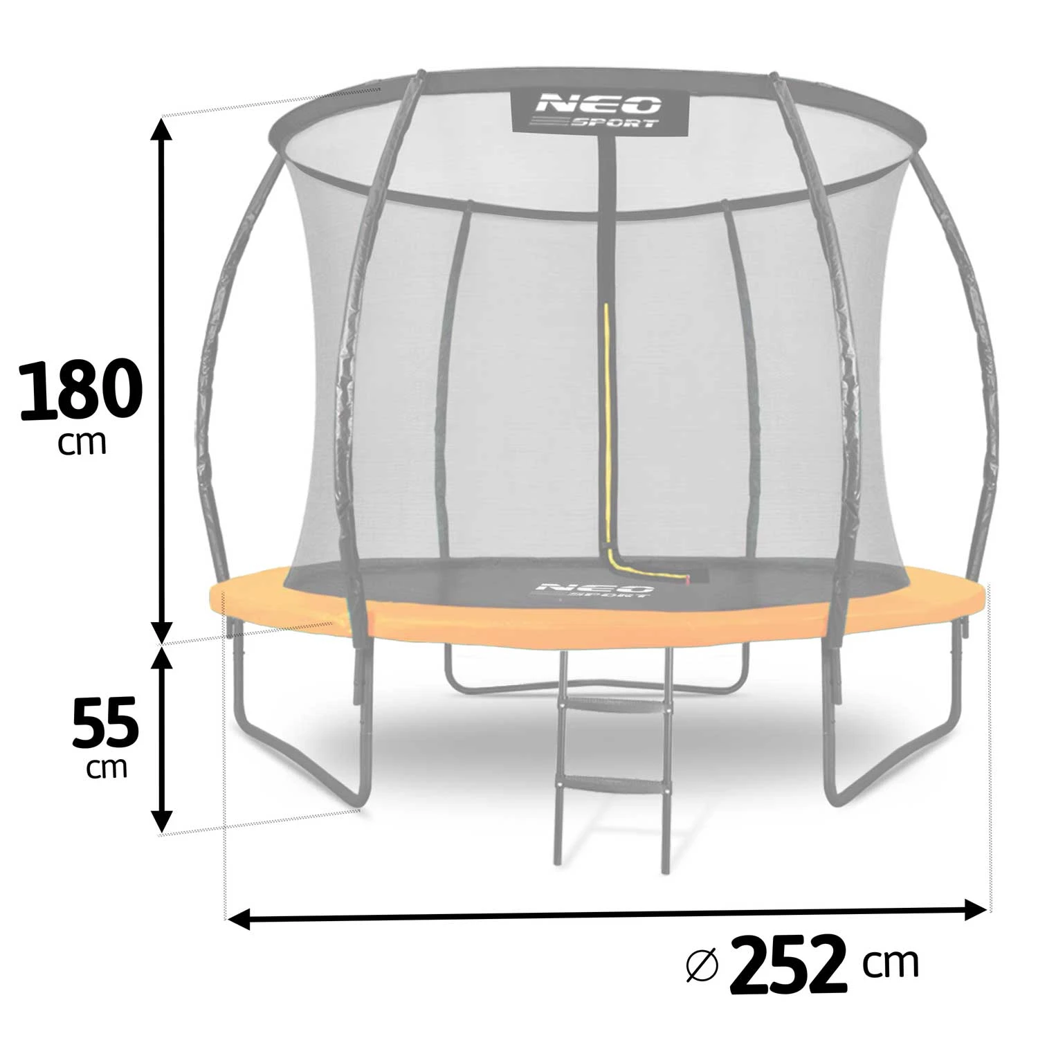 Neo-Sport NS-08C201 dārza batuts ar iekšējo tīklu 252 cm (8ft), oranžs