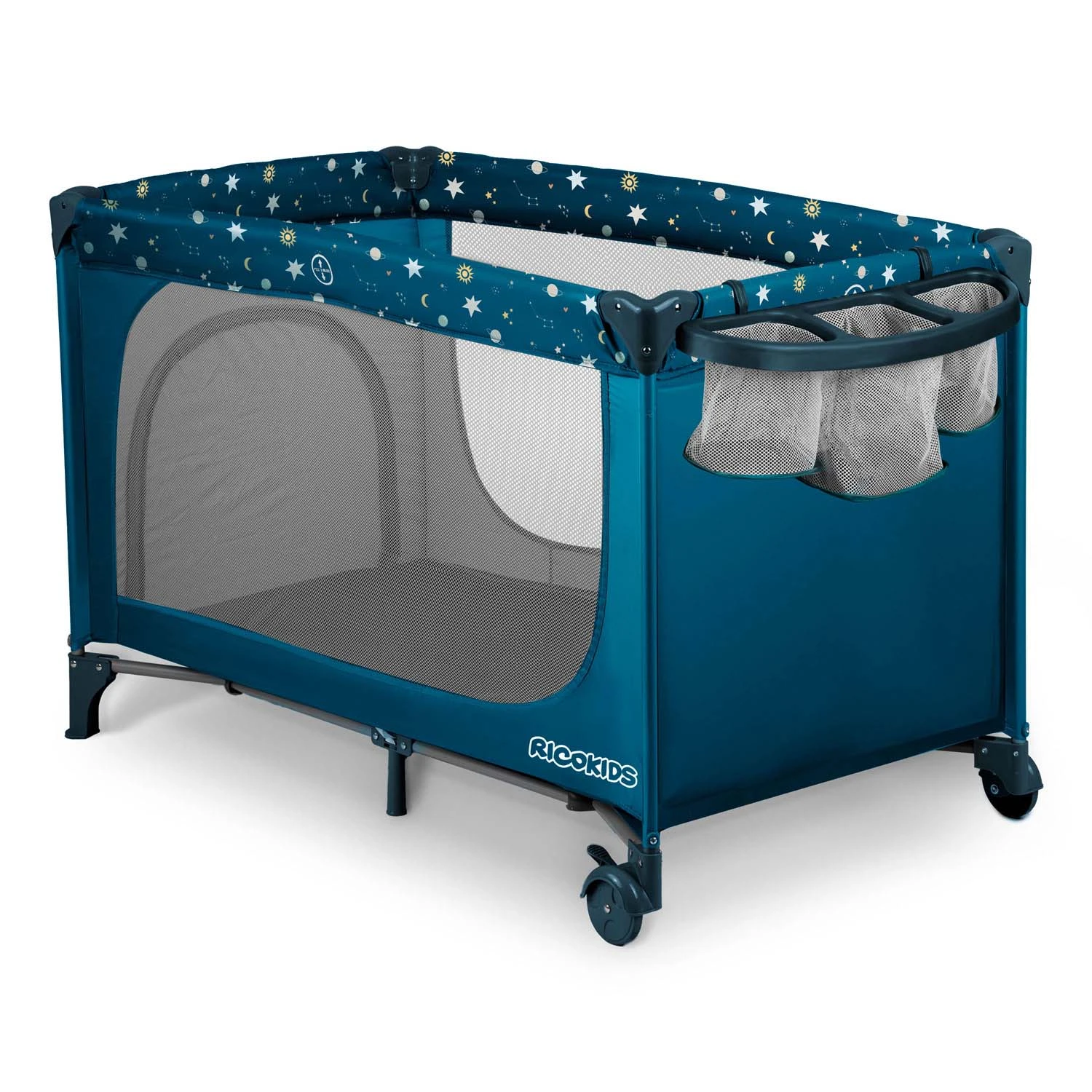 Ricokids saliekamā ceļojumu gultiņa ar matraci un somu, 125 x 65 x 78 cm, Tumši zila