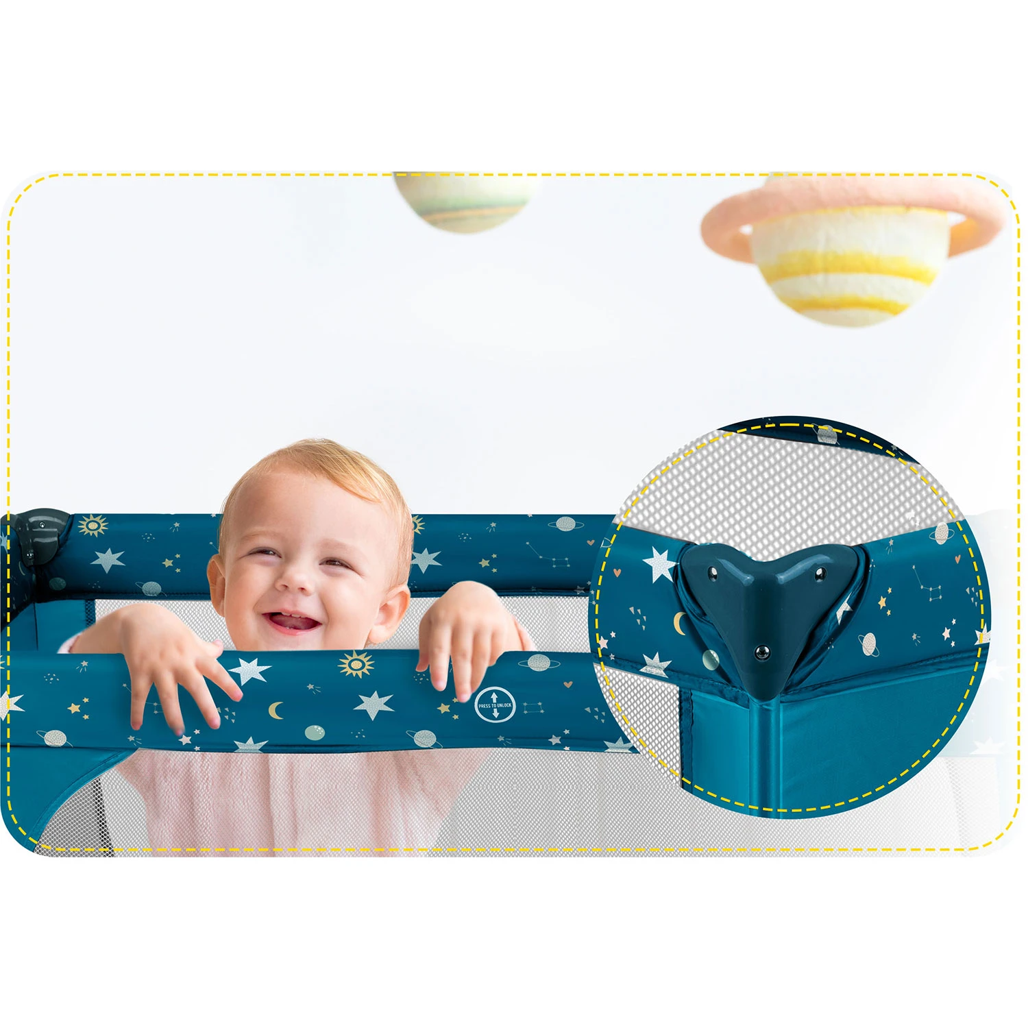 Ricokids saliekamā ceļojumu gultiņa ar matraci un somu, 125 x 65 x 78 cm, Tumši zila