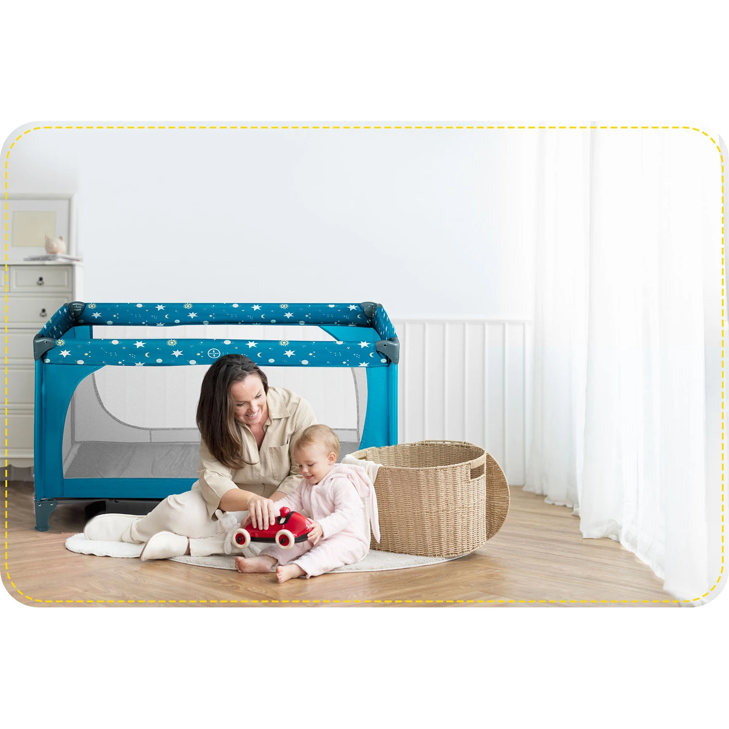 Ricokids saliekamā ceļojumu gultiņa ar matraci un somu, 125 x 65 x 78 cm, Tumši zila