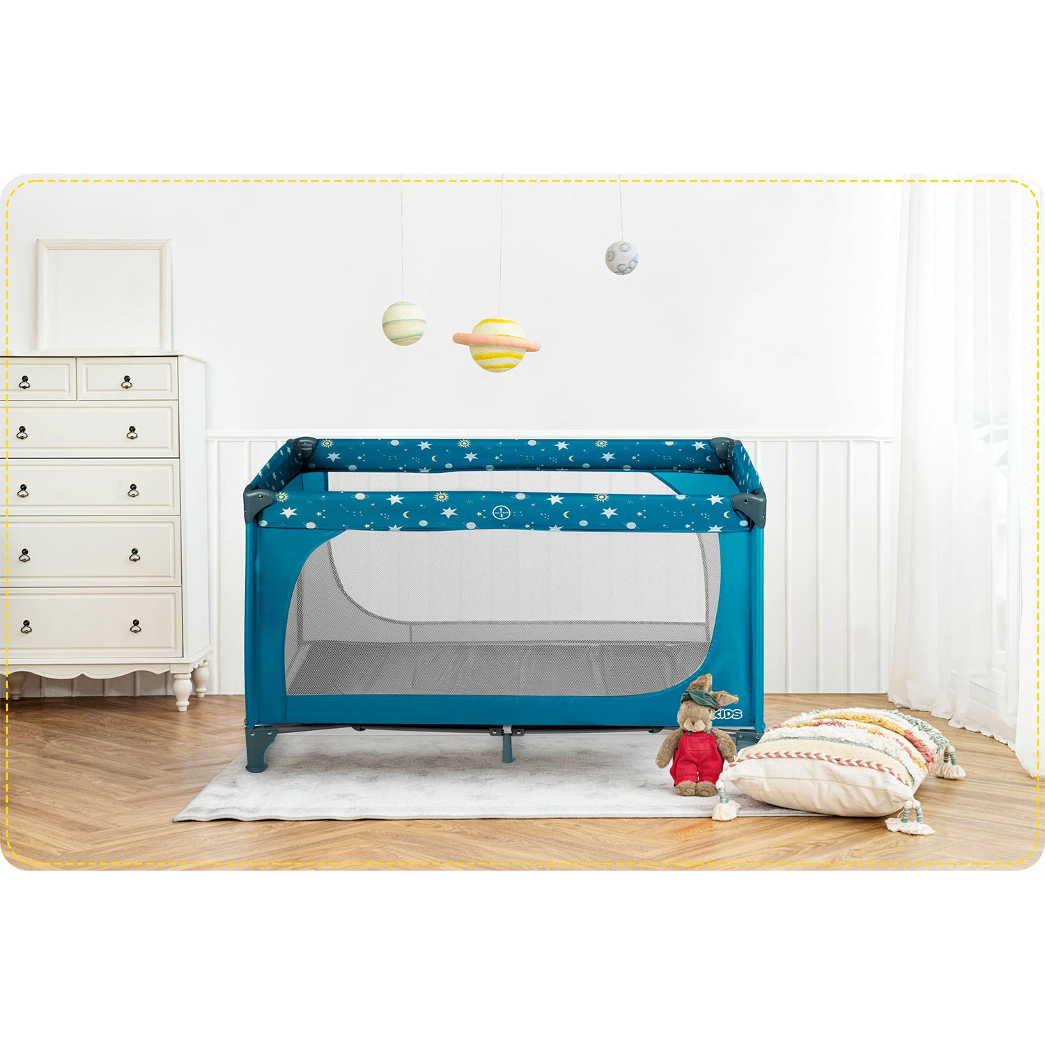 Ricokids saliekamā ceļojumu gultiņa ar matraci un somu, 125 x 65 x 78 cm, Tumši zila