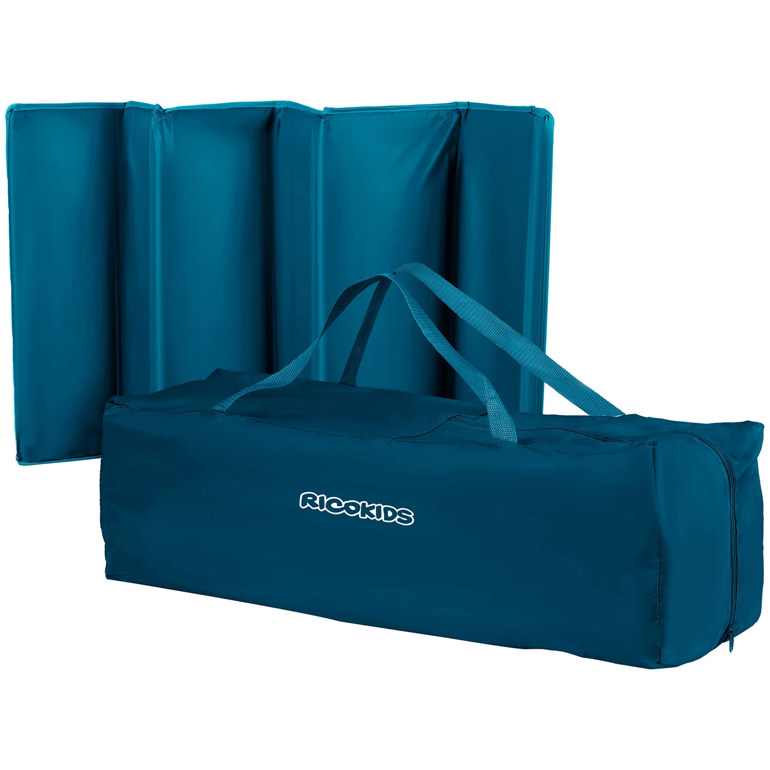 Ricokids saliekamā ceļojumu gultiņa ar matraci un somu, 125 x 65 x 78 cm, Tumši zila
