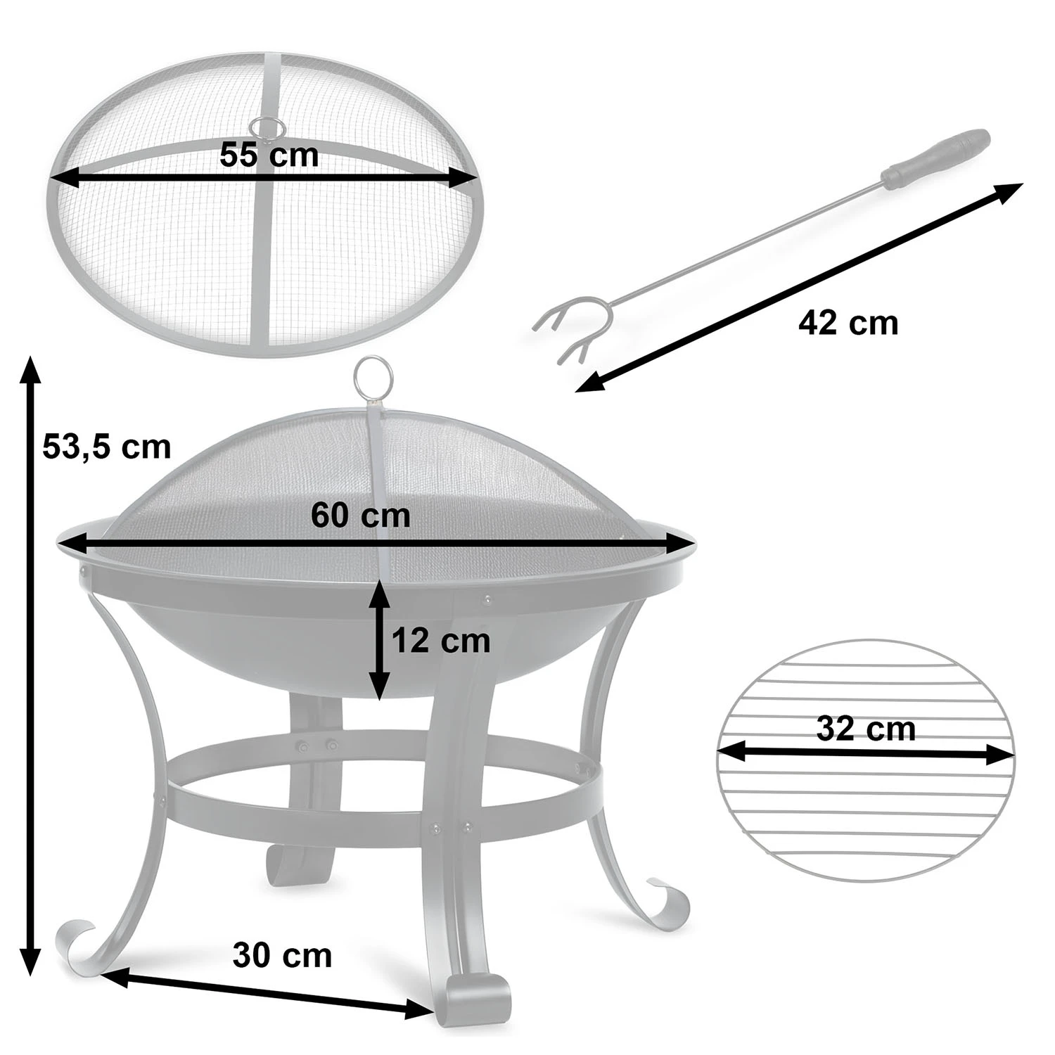 Berdsen BD-880 dārza ugunskura vieta, 60 cm, melna