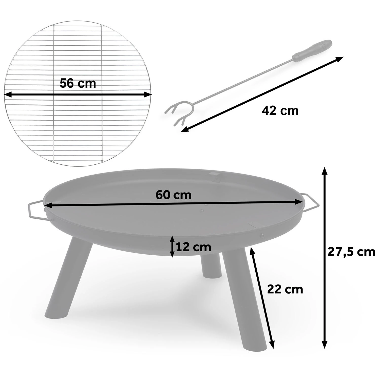 Berdsen BD-881 dārza ugunskura vieta ar resti 60 cm melna