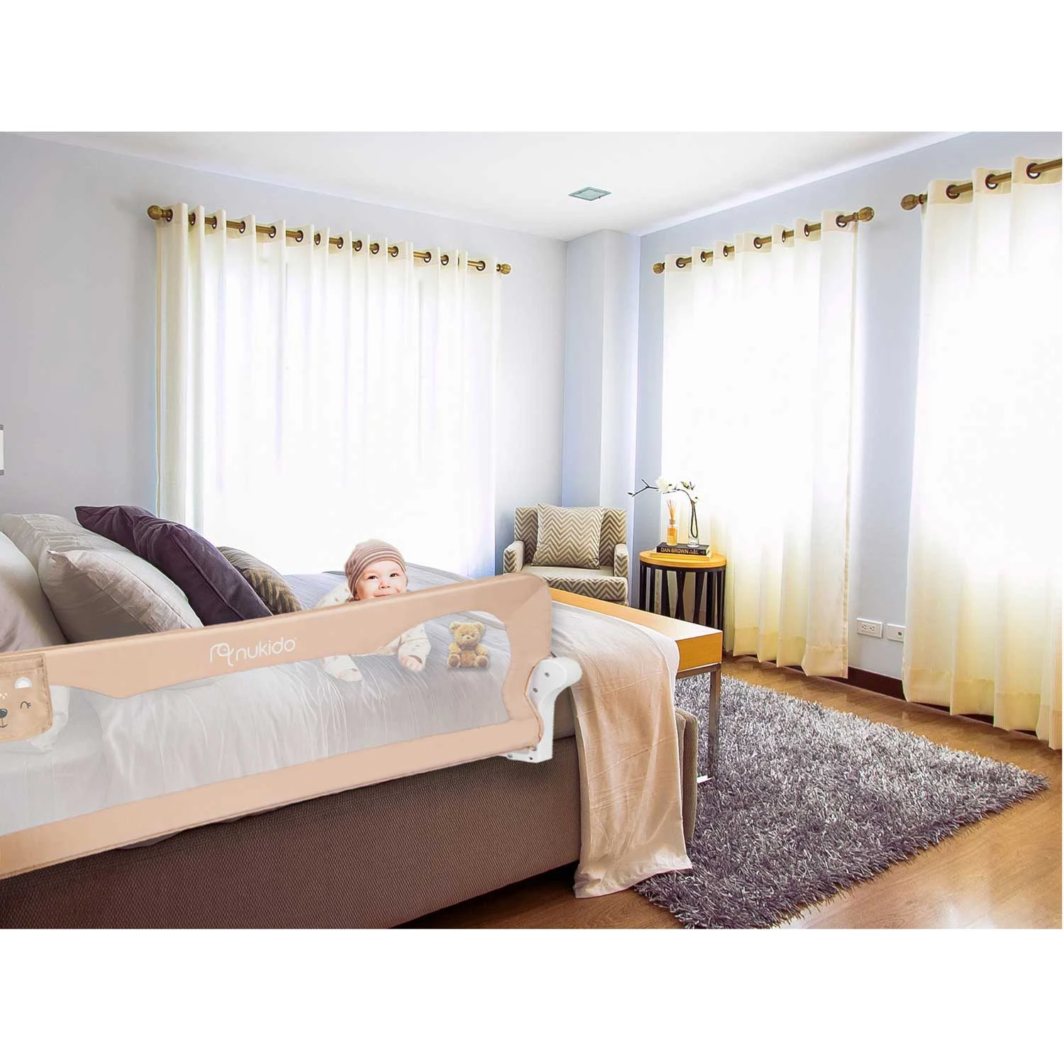 Nukido gultas aizsargbarjera 150x42x35 cm, smilškrāsas