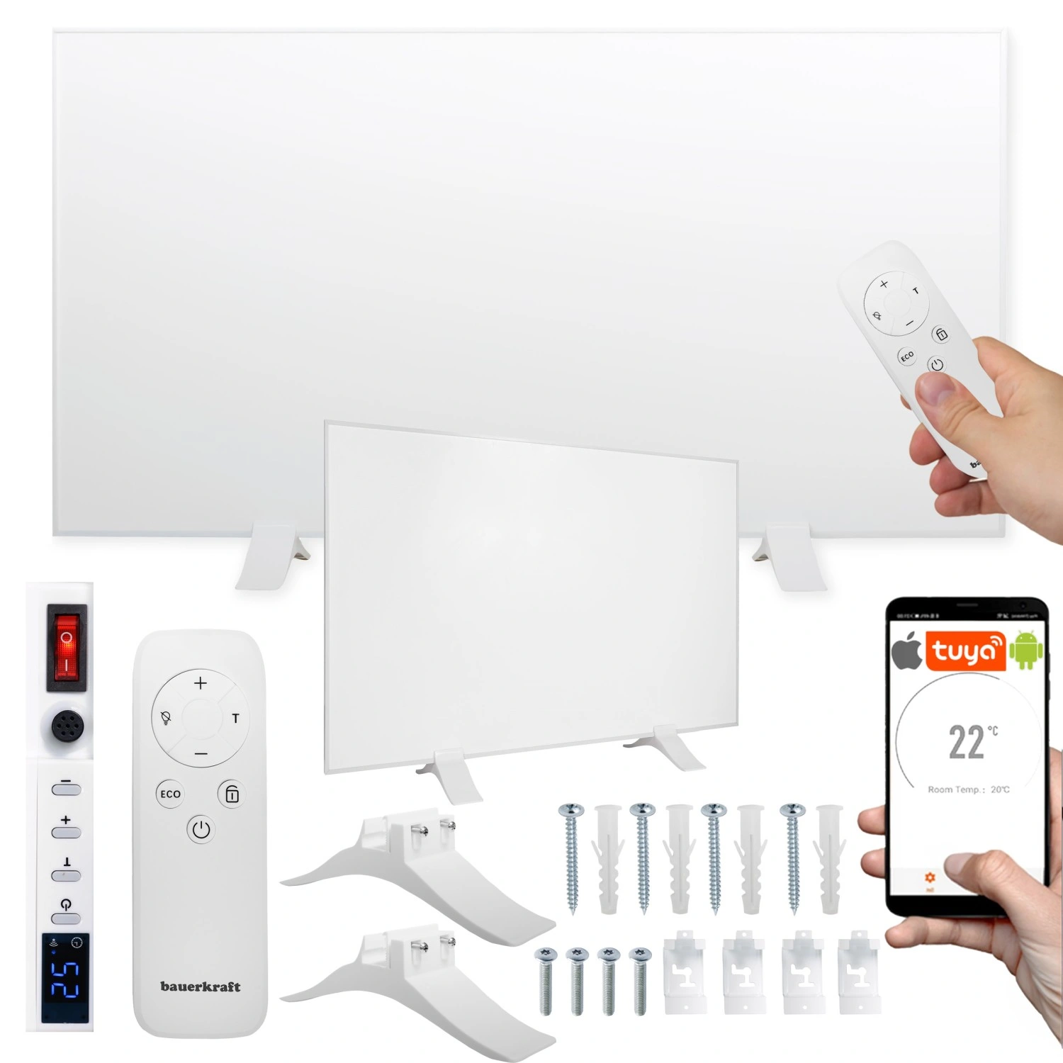 Infrasarkanais apkures panelis FIR 600W ar WiFi, 60x100 cm, balts