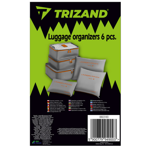 Trizand 23183 ceļojumu organizatoru komplekts čemodānam (6 gab.), Pelēks/Oranžs
