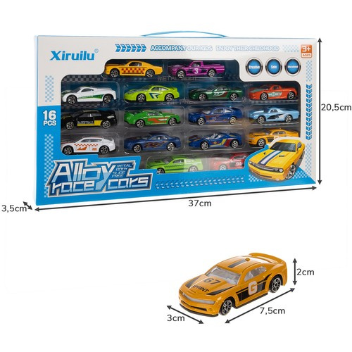 Kruzzel 20352 Metāla rotaļu automašīnu komplekts 1:64, 16 gab.