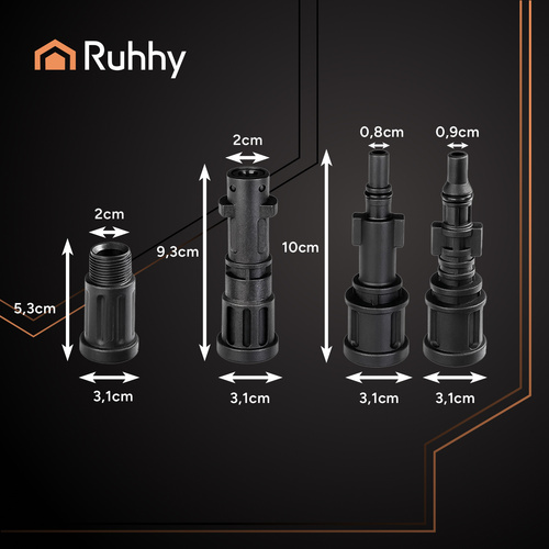 Ruhhy 26133 cauruļu tīrīšanas šļūtene ar adapteriem, 20m, melna