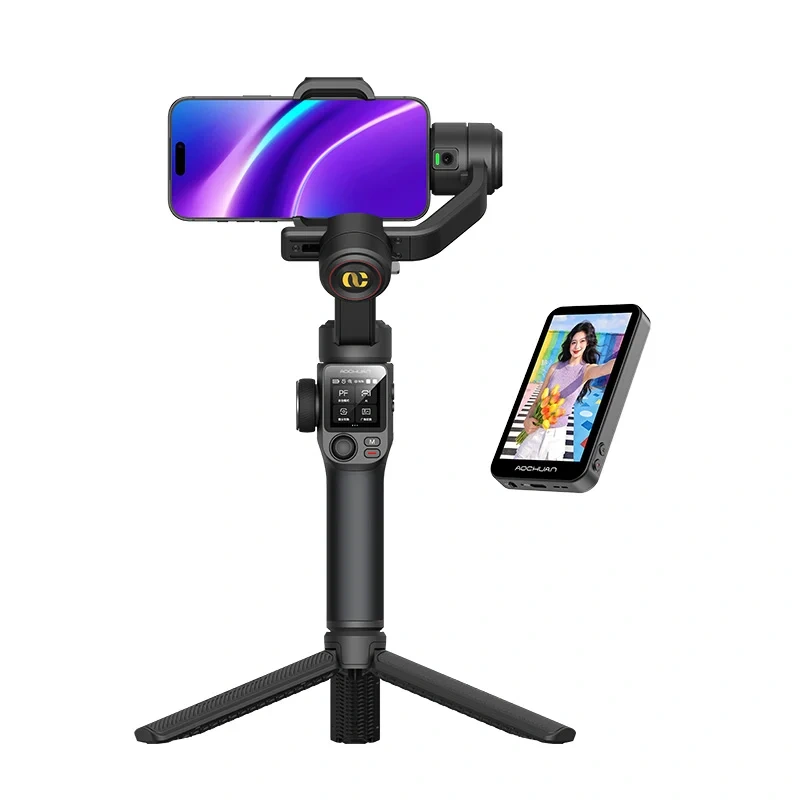 Aochuan S3 viedtālruņu stabilizators ar papildu ekrānu, melns