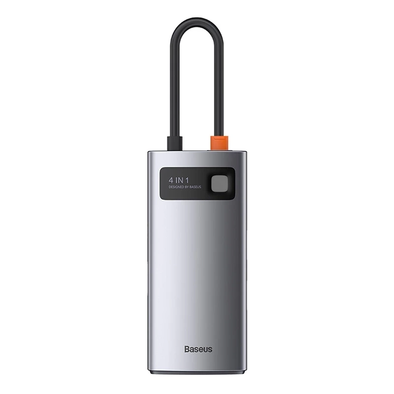 Baseus Metal Gleam Series 4in1 USB-C Hub (USB 3.0, USB 2.0, HDMI, PD) Pelēks