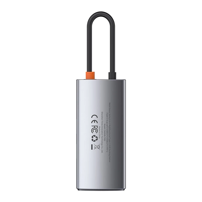 Baseus Metal Gleam Series 4in1 USB-C Hub (USB 3.0, USB 2.0, HDMI, PD) Pelēks