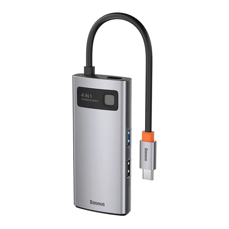 Baseus Metal Gleam Series 4in1 USB-C Hub (USB 3.0, USB 2.0, HDMI, PD) Pelēks