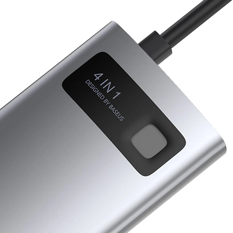 Baseus Metal Gleam Series 4in1 USB-C Hub (USB 3.0, USB 2.0, HDMI, PD) Pelēks