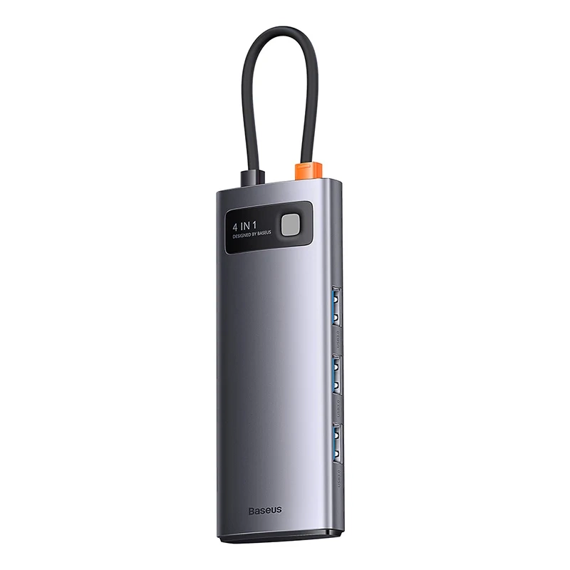 Baseus Metal Gleam Series 4-in-1 USB-C uz 4x USB 3.0 sadalītājs, WKWG070013, pelēks