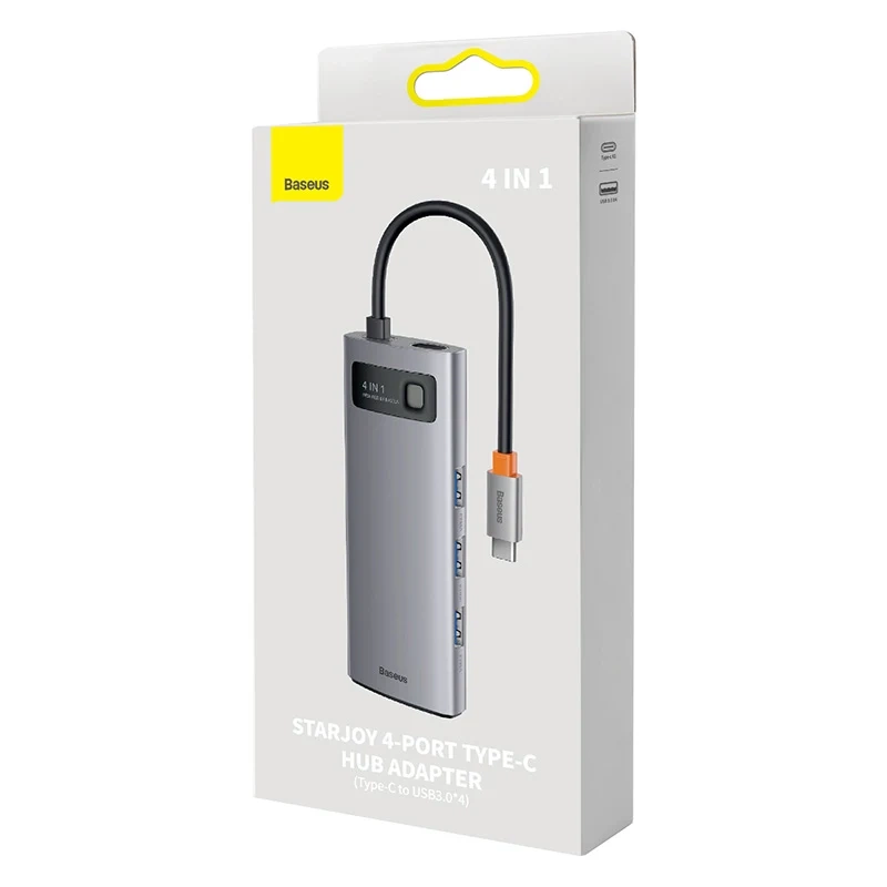 Baseus Metal Gleam Series 4-in-1 USB-C uz 4x USB 3.0 sadalītājs, WKWG070013, pelēks