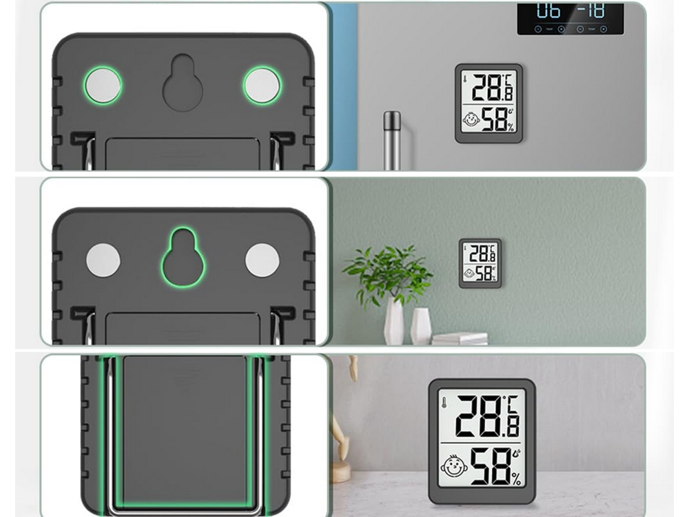 Digitālais termometrs - higrometrs ar LCD ekrānu un magnētu, melns