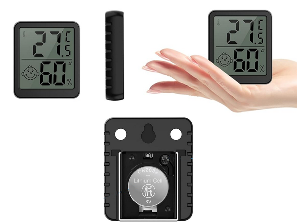 Digitālais termometrs - higrometrs ar LCD ekrānu un magnētu, melns