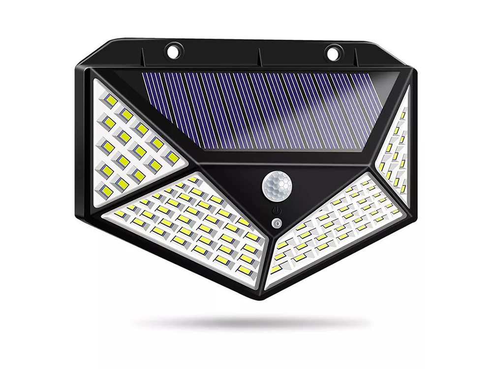 Saules bateriju lampa 100 LED ar kustības un krēslas sensoru