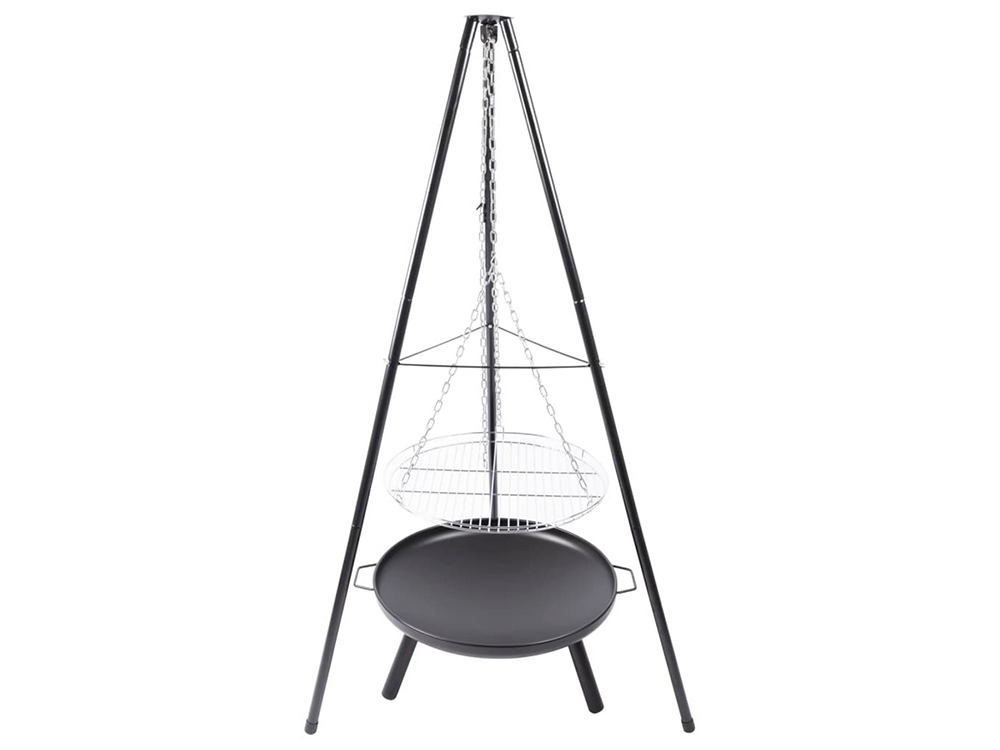 Dārza ugunskura bļoda ar trīskāju statīvu un grila režģi, 58 cm