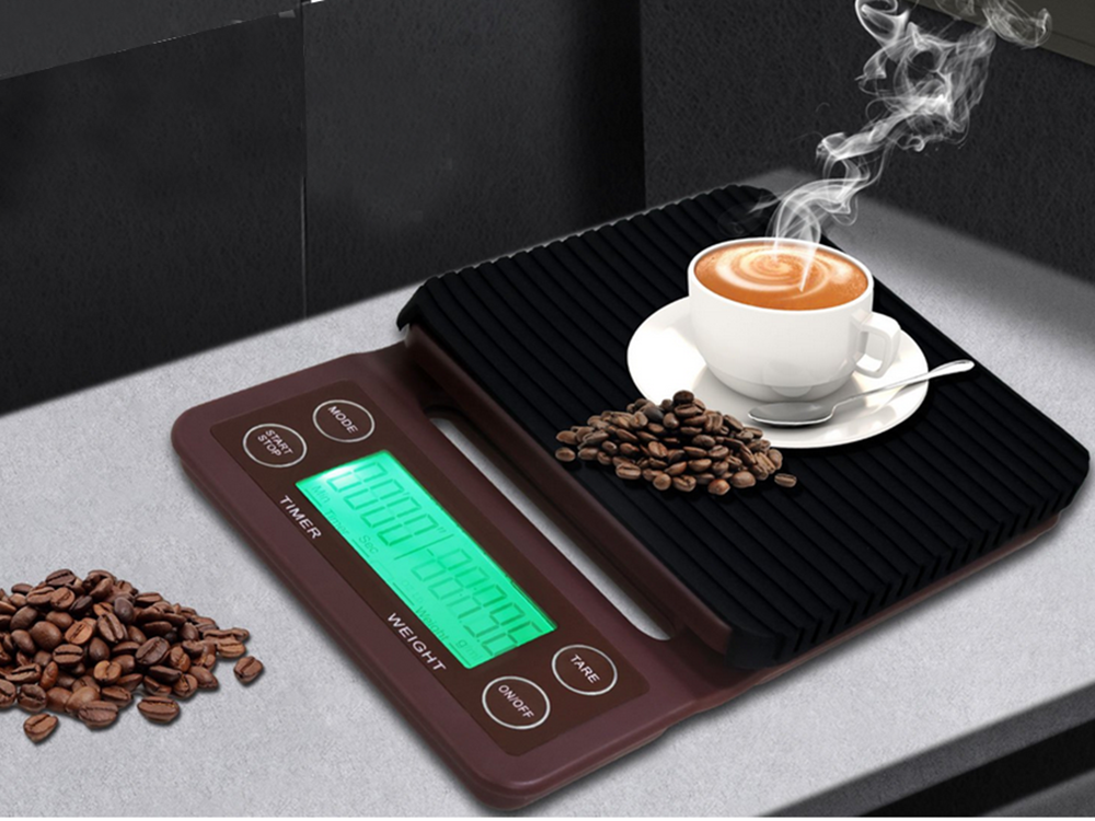 Elektroniskie virtuves svari kafijas pagatavošanai ar taimeri 5kg / 0.1g, brūni