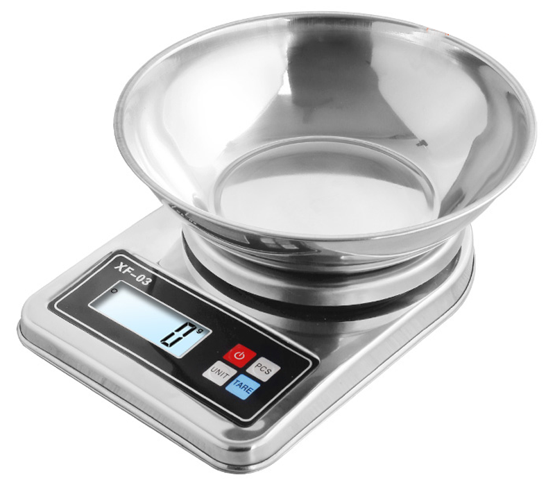 Elektroniskie virtuves svari ar metāla bļodu 5kg/1g, sudraba