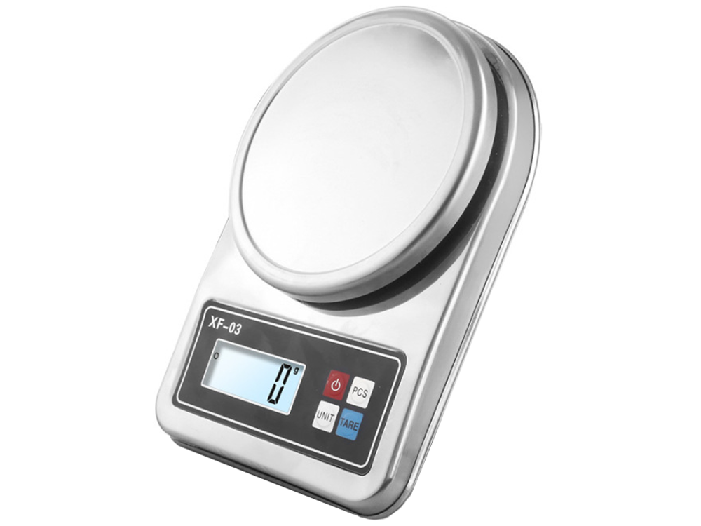 Elektroniskie virtuves svari ar metāla bļodu 5kg/1g, sudraba