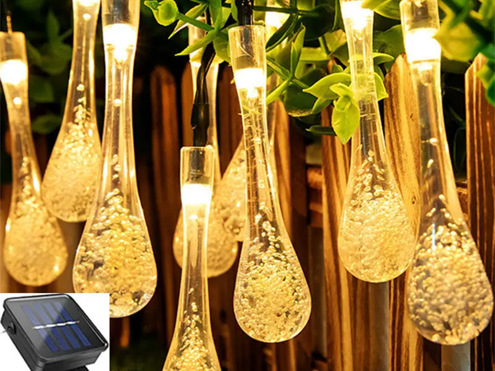 Saules LED virtene dārzam ar 20 ledoņām, silti balta
