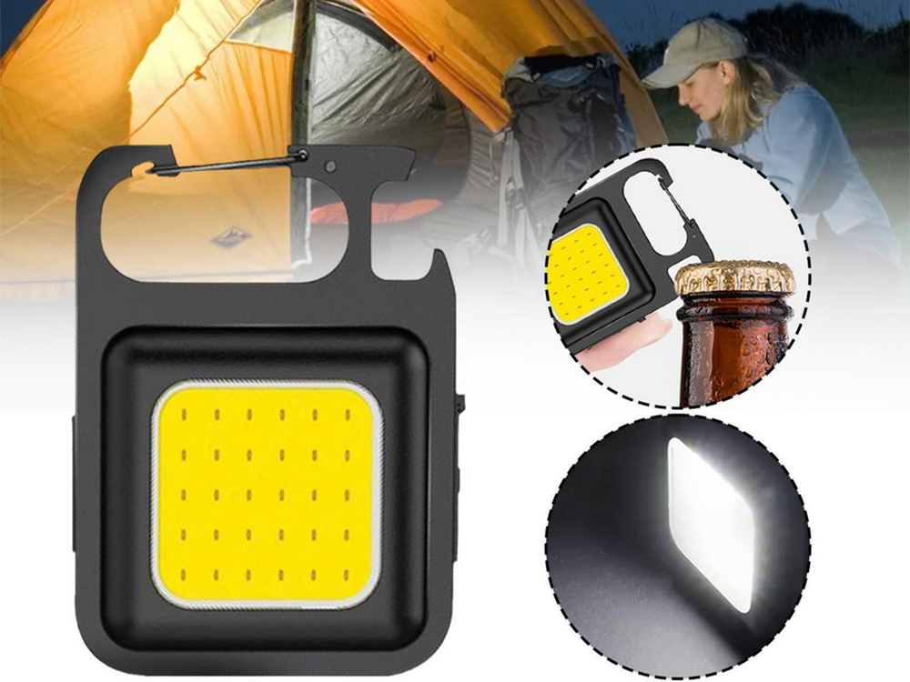 Uzlādējams COB LED lukturītis-piekariņš ar magnētu un pudeļu attaisāmo