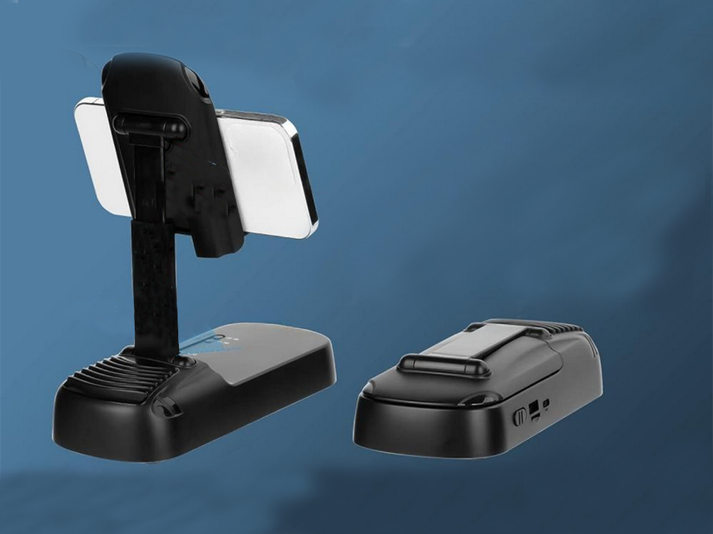 Teleskopisks telefona statīvs ar Bluetooth skaļruni un ārējo akumulatoru, melns