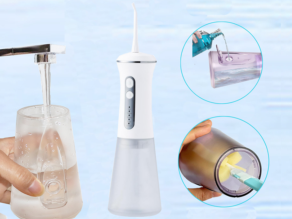 Bezvadu mutes dobuma irigators ar 350 ml ūdens tvertni un DIY režīmu
