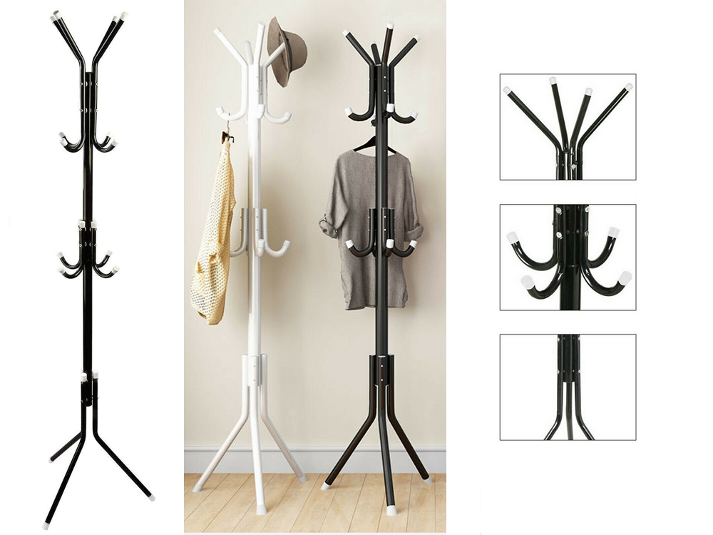 Grīdas apģērbu pakaramais ar 12 āķiem, 174cm, melns