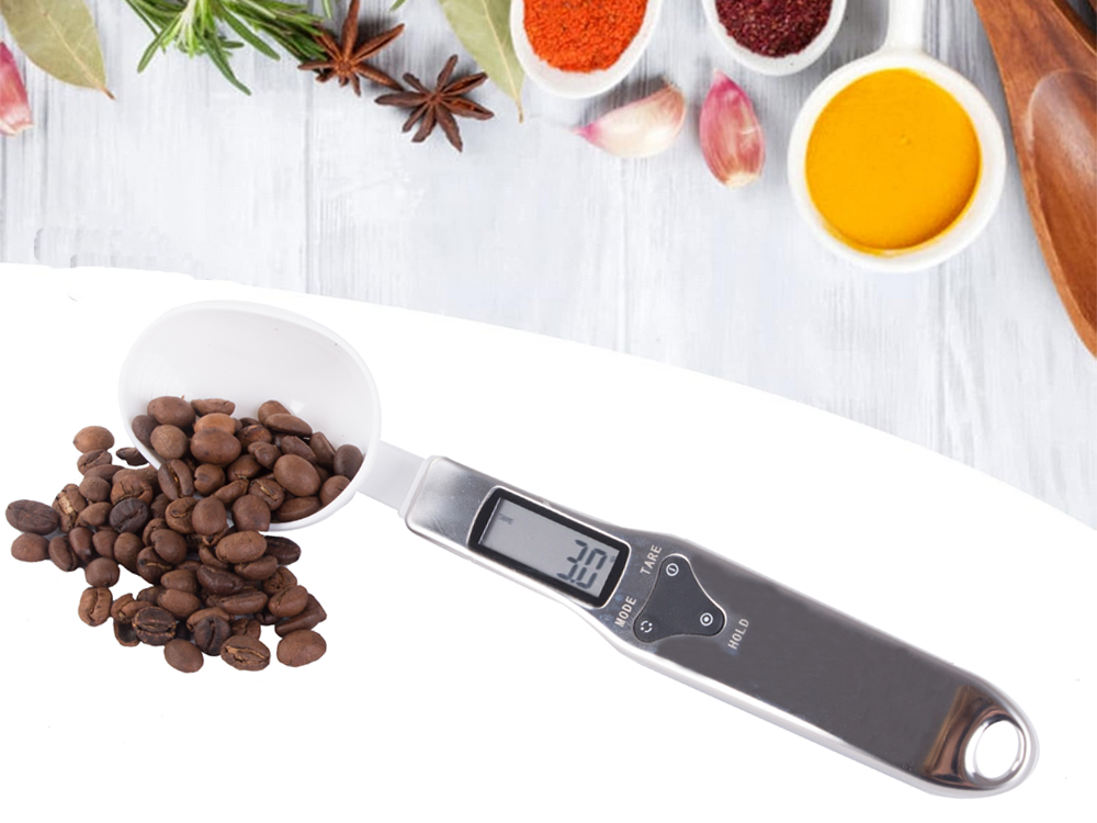 Digitālie virtuves svari-karote ar LCD ekrānu, līdz 500 g, 0.1 g, balti