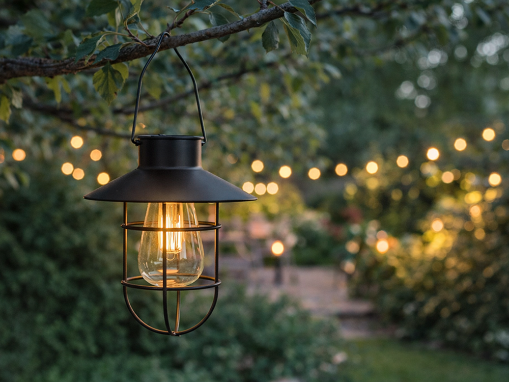 Iekarināma solārā lampa ar krēslas sensoru, Vintage dizains, melna