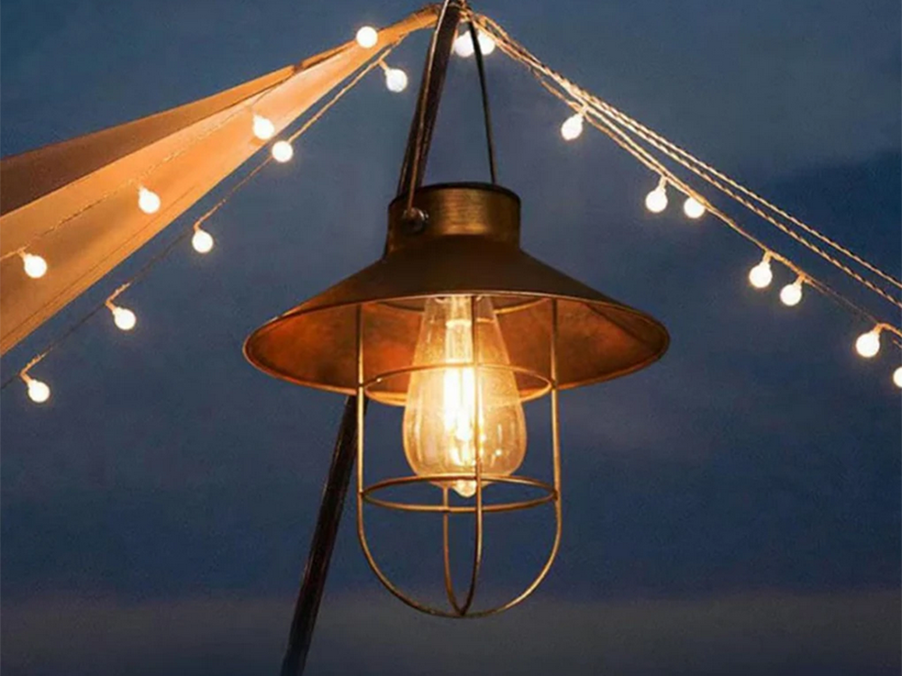 Iekarināma solārā lampa ar krēslas sensoru, Vintage dizains, melna