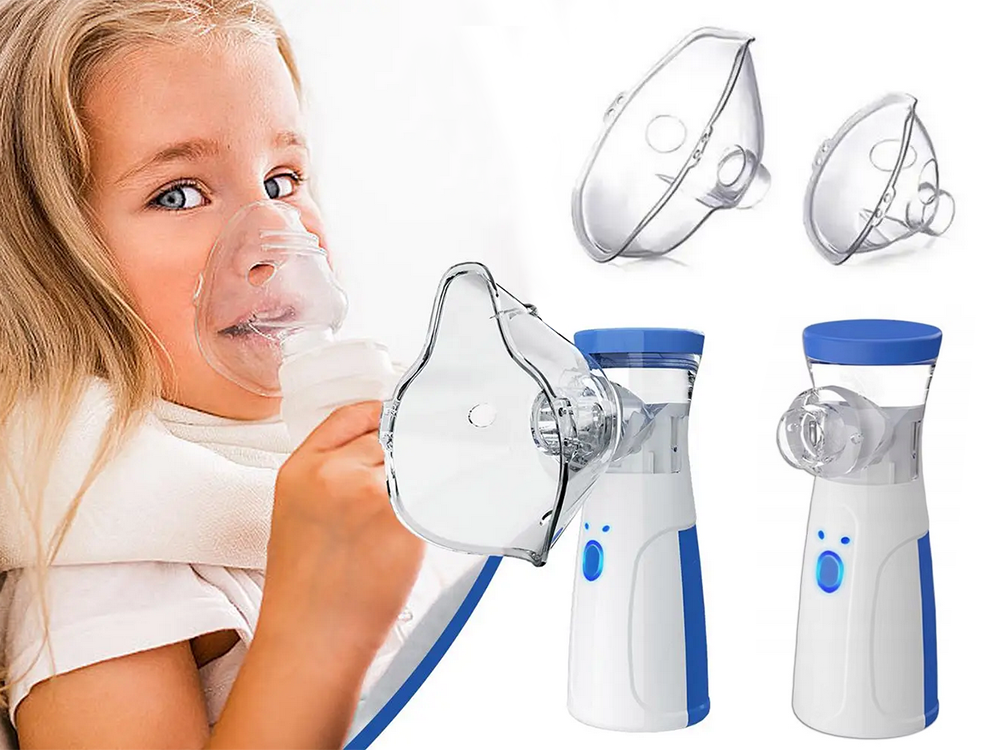 Pārnēsājams sietiņa smidzinātājs inhalators ar maskām, kluss