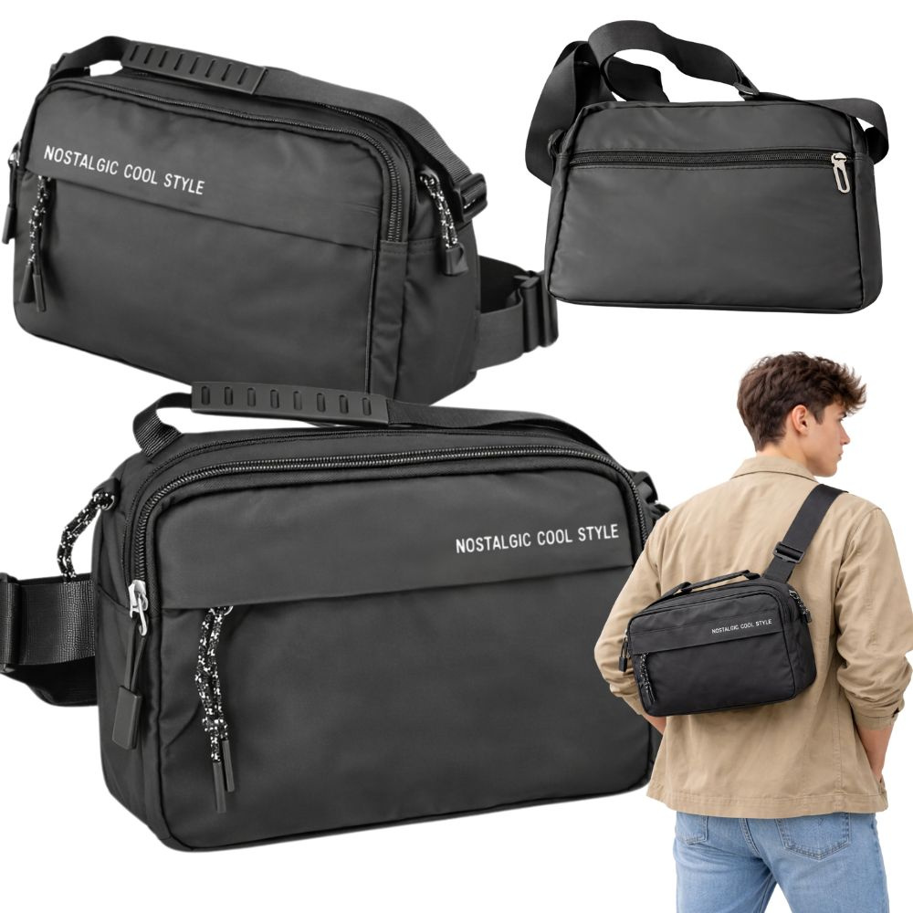 Vīriešu pleca soma Crossbody ar regulējamu siksnu, melna