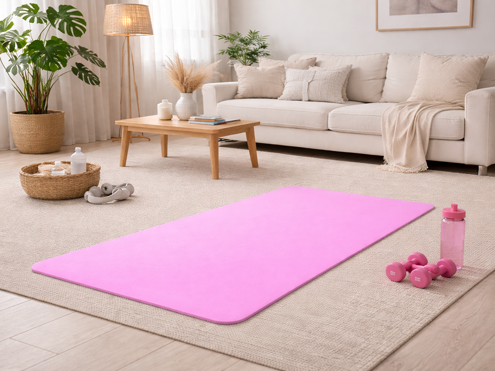 Vingrošanas paklājiņš jogai un fitnesam 170x60cm 1cm biezs, rozā